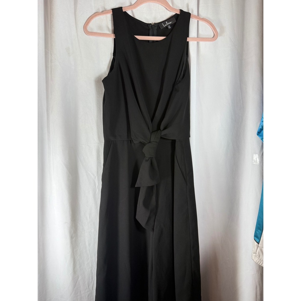 Lulus‎ Black Tie Front Wide Leg Sleeveless Jumpsuit P9340L Women's Size Medium